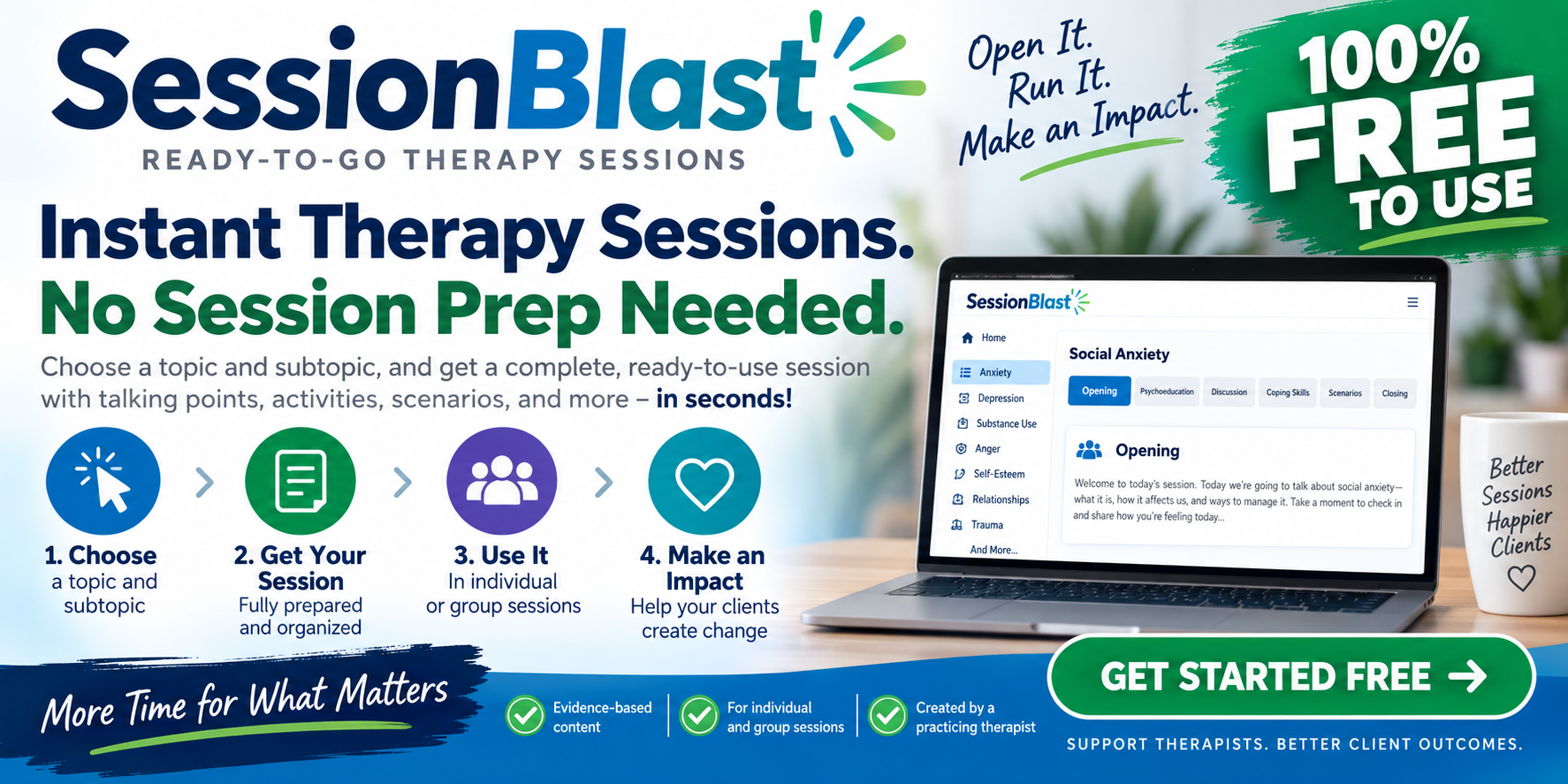 SessionBlast — Free sessions that make an impact. Ready-to-use session content for therapists.